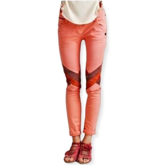 SCOTCH & SODA MAISON SCOTCH Coral/Mauve Suede Knee Patch Straight Leg Jeans‎ 25R - Picture 10 of 10